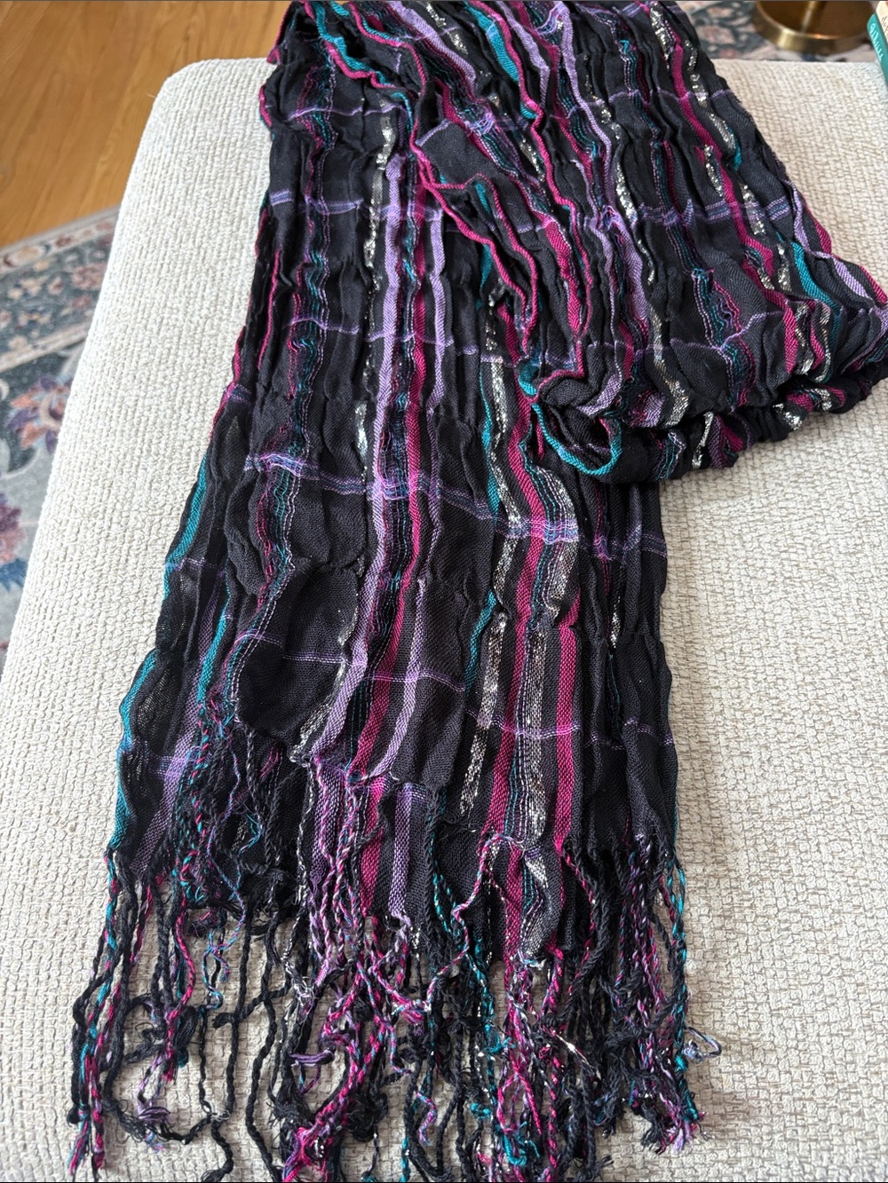 Black Multicolor Striped Crinkle Maxi Skirt